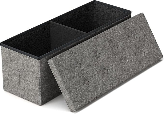 GLAXYFUR 43.3 inches Folding Storage Ottoman Bench Storage Chest Footrest for Bedroom, Entryway and Living Room, Holds up to 660 lb Dark Grey