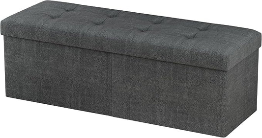 JIUYOTREE 31.5 Inches Ottoman with Storage Bench, Foldable Footstool, Ottoman Foot Rest, End of Bed Bench, Multi-Functional Seat, Storage Chest for Living Room, Bedroom, Entryway (Dark Gray)