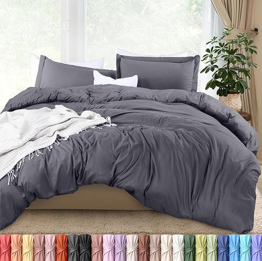 Utopia Bedding Duvet Cover King Size - 3 Piece with Zipper Closure - 1 Comforter Cover 104X90 Inches & 2 Pillow Shams 20X36 Inches (Grey) Comforter Not Included