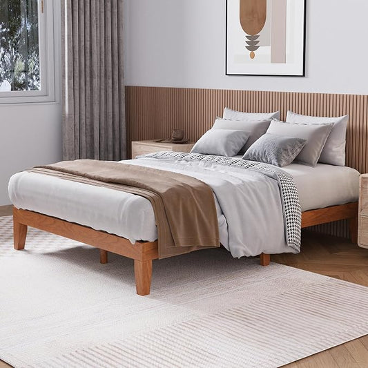 COLAMY 12 Inch Wood Platform Bed Frame，Sturdy Full Size Bed Frame with Wood Slat Support, No Box Spring Needed, Easy Assembly, Rustic Pine