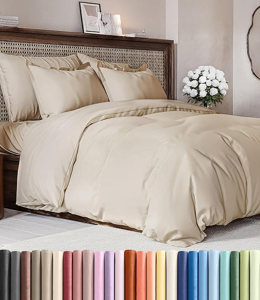 Duvet Cover King Size Set - Extra Soft King Duvet Cover 104" x 90" with 2 Pillow Shams - Hotel Luxury, Easy Care and Fade Free w/ Zipper Closures & Ties - All Season, Comfy, Cozy & Breathable (Wheat)