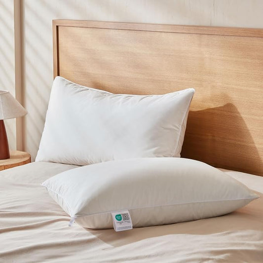 Goose Feather Down Pillows Standard Size Set of 2, Soft Pillows with 100% Organic Cotton Fabric, Luxury Hotel Quality Bed Pillow 2 Pack for Sleeping, Breathable & Fluffy (20" x 26")