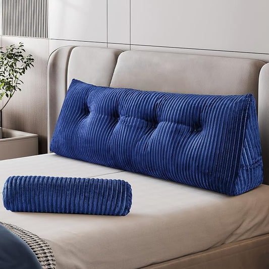 Z-hom Large Wedge Pillow Headboard, Full Triangular Headboard Pillow, Reading Pillow Bed with a Roll Pillow for Bed Sitting Up Sleeping, Backrest Cushion Headboard Gap Pillow for Back,Blue