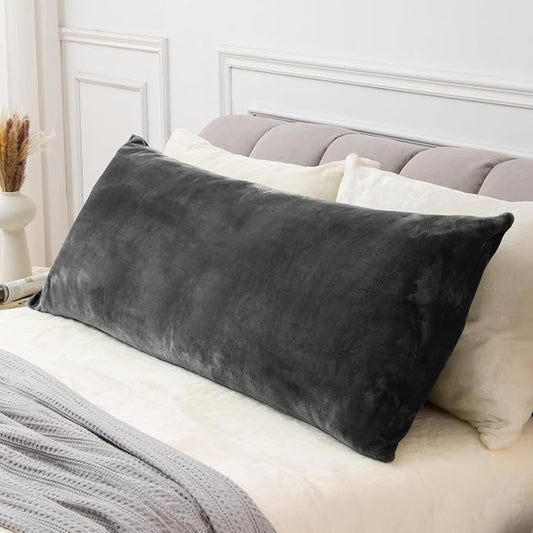 BEDELITE Body Pillow Cover with Zipper Closure, Super Soft and Cozy Fuzzy Fleece Pillowcase 20 x 54 Inches, Luxury Fluffy Plush Long Body Pillow Pillowcase for All Seasons(Dark Gray)