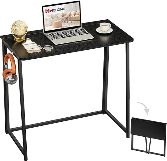 WOHOMO Folding Computer Desk, Small Writing Foldable Desk 31.5", Space-Saving Laptop Table, Easy Assemble Workstation for Home Office,Black