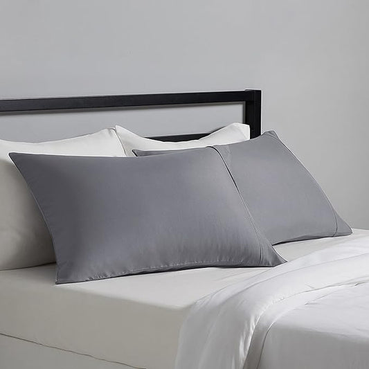 Amazon Basics Standard Pillowcases Set of 2 - Lightweight, Super Soft Easy Care Microfiber, Dark Gray, 30" L x 20" W, Pillows Not Included