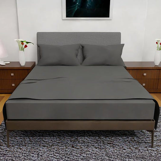 California King Sheet Sets – 4Pcs Cal King Bedding Set, Deep Pocket, Double Brushed Microfiber, Fade Resistant, Soft & Breathable Bed Sheets for Ultimate Comfort(Dark Grey)