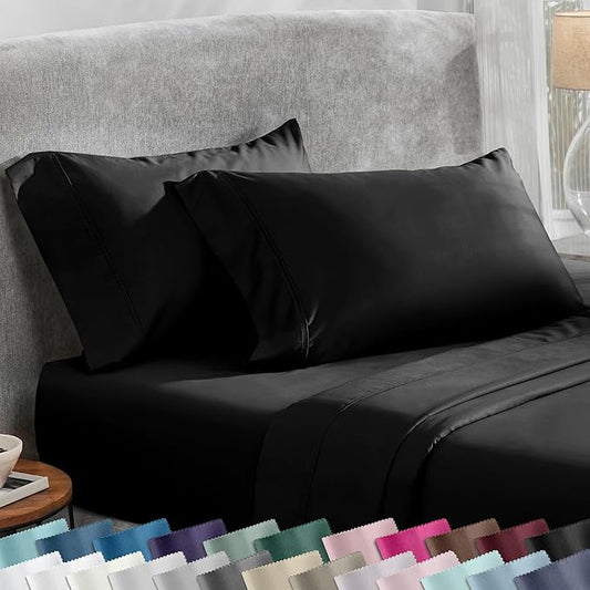 California Design Den King Size Pillowcase Set - 400 Thread Count, 100% Cotton Sateen, Set of 2 Pillow Covers, Soft and Breathable - Black