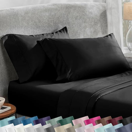 California Design Den Standard Queen Size Pillowcase Set - 400 Thread Count, 100% Cotton Sateen, Set of 2 Pillow Covers, Soft and Breathable - Black