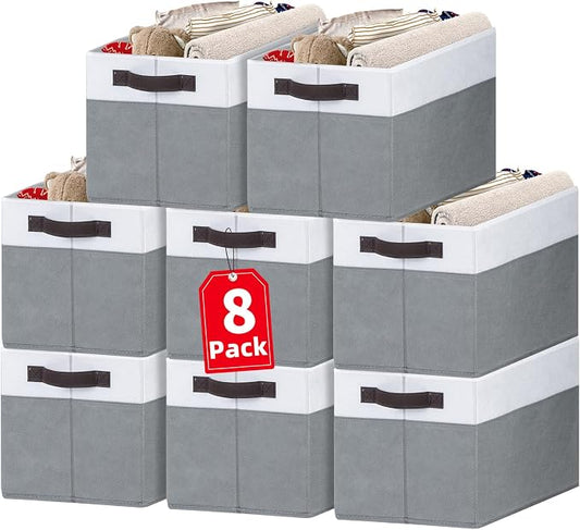 Criusia Large Storage Baskets 8 Pack Versatile Fabric Storage Bins for Closet Cabinet Wardrobe Nursery Pantry | Nursery Organizer Bins for Baby Diaper Toys Clothes | Housewarming Mothers Day Gift