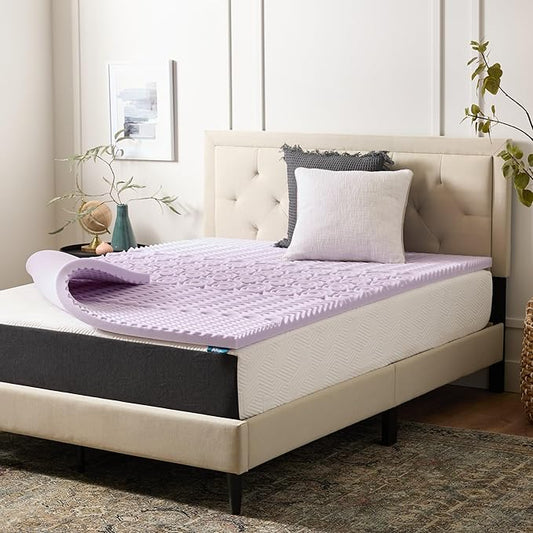 LUCID Lavender Infused 2 Inch Memory Foam Mattress Topper with 5 Zones – King Size – Plush Feel – CertiPUR Certified – Dorm Room Essentials
