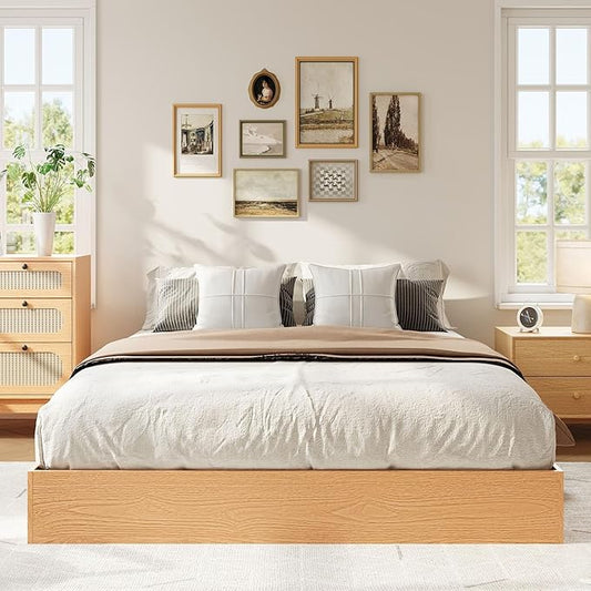 IDEALHOUSE Platform Bed Frame Full Size,Wooden Slat Support,No Box Spring Needed, Easy Assembly, Pine