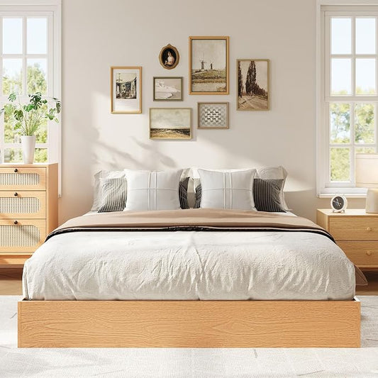 IDEALHOUSE Platform Bed Frame King Size,Wooden Slat Support,No Box Spring Needed, Easy Assembly, Pine