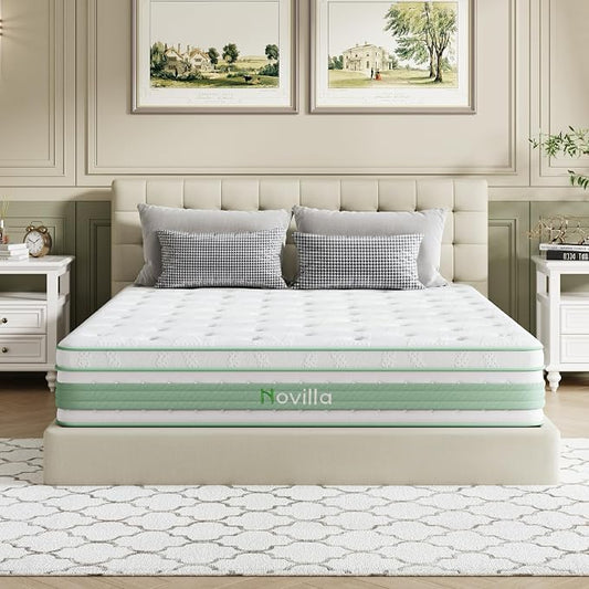Novilla King Size Mattress, 14 Inch King Hybrid Mattress in a Box, Gel Memory Foam & Individual Pocket Springs, Motion Isolation, Cool Sleep & Pressure Relief, Medium Firm, CertiPUR-US