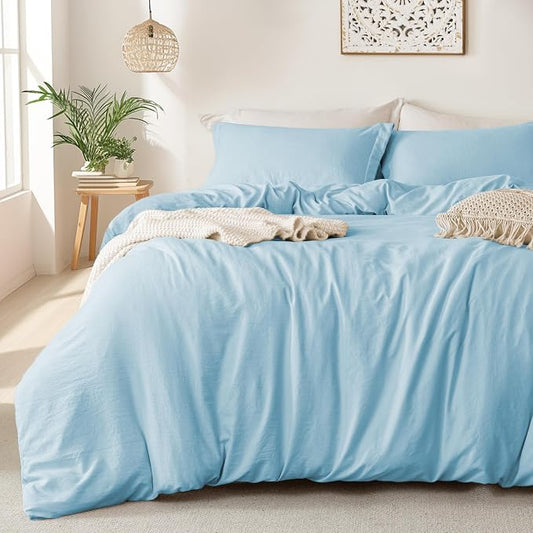 MILDLY Super Soft Duvet Cover 2pcs - 100% Washed Microfiber Cool Blue Twin/Twin XL Comforter Cover Set with Zipper Closure & Corner Ties (No Comforter)