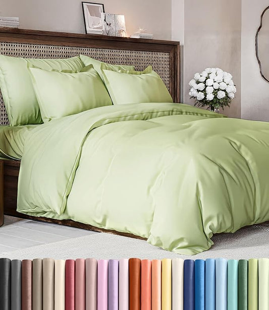 Duvet Cover Cal King Size Set - Extra Soft Cal King Duvet Cover 104" x 98" with 2 Pillow Shams - Hotel Luxury, Easy Care & Fade Free w/ Zipper Closures & Ties - Comfy & Breathable (Light Sage Green)