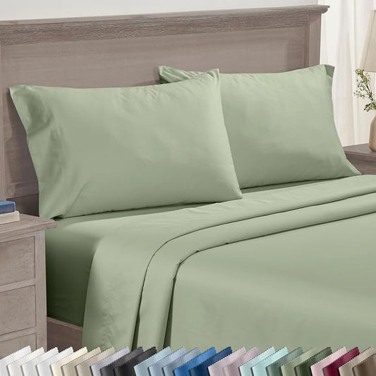 California Design Den Premium King Pillowcases Set of 2-600 Thread Count Sateen, Natural 100% Cotton King Size Pillow Case Pair, Crisp, Durable Bedding - Laurel Green
