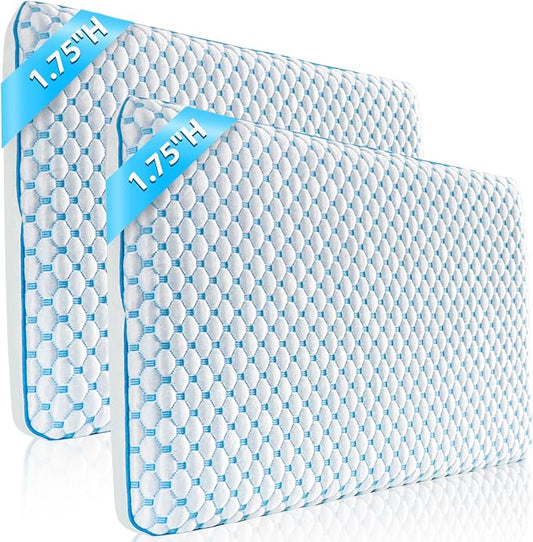 Stomach Sleeping Pillow for Stomach Sleeper, Flat Pillows for Sleeping Thin Memory Foam Pillow for Shoulder and Neck Pain Relief,Cooling Ultra Slim Pillows 2 Pack 1.75-inches