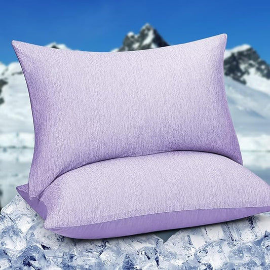 HOMFINE Cooling Pillowcases Standard Size - Double Side Q-Max 0.439 Cooling Fiber for Pillow Protector, Breathable Cold Pillow Cover for Hot Sleeper Night Sweat Hidden Zipper, 2 Pack (20"x26", Purple)