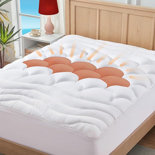 ELVEN HOME Mattress Topper Twin XL College Dorm, Extra Long Twin Cooling Mattress Pad for Single, Thick Fluffy Mattress Protector Cover Washable, Deep Pocket 8-21" (39x80 inch, White)