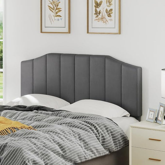 Furpopup Velvet Queen Size Headboard, Upholstered Headboard Queen/Full Size Wall Mount and Bed Frame Mount, Featuring High-Density Sponge Padding Luxury Texture Easy Assembly Comfort Style-Dark Gray