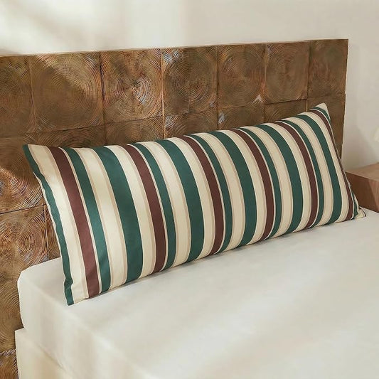 Merryword Body Pillowcases, 100% Cotton Body Pillow Cover, Green Striped Pillowcases, Luxury Linen Like Pillowcase, Soft Breathable Cabana Stripes Pillow Cover