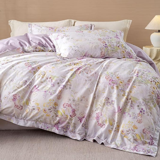 OAITE Duvet Cover Set Queen Size Floral Pattern Ultra Soft 100% Cotton Duvet Cover Sets 3-PC, Breathable Duvet Cover with Zipper Closure & Corner Ties(2 Pillow Shams,1 Duvet Cover)