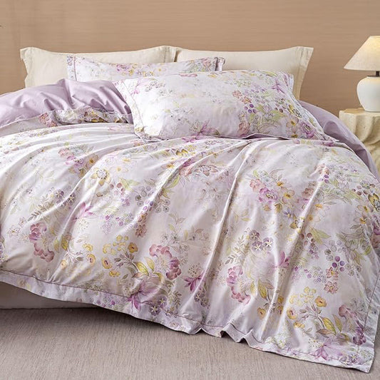 OAITE Duvet Cover Set Twin Size Floral Pattern Ultra Soft 100% Cotton Duvet Cover Sets 3-PC, Breathable Duvet Cover with Zipper Closure & Corner Ties(2 Pillow Shams,1 Duvet Cover)