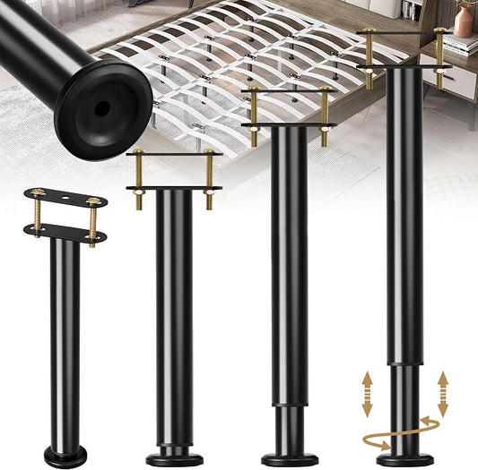 4 Pcs Adjustable Bed Frame Center Support Legs, Heavy Duty Cold Rolled Steel Bed Slat Support Legs With Wider Base, Bed Frame Leg Replacement, Furniture Support Reinforcement Kit, Height 13.8‘’-23.6‘’