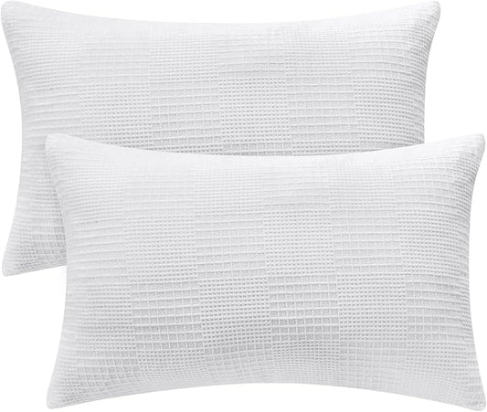 BEDELITE Flannel King Size Pillow Cases Set of 2, Decorative Waffle Weave Fleece Pillowcasess with Zipper for Bedroom, Sofa, Luxury Cozy Pillow Shams for All Seasons(20x40 Inches, White-Waffle)