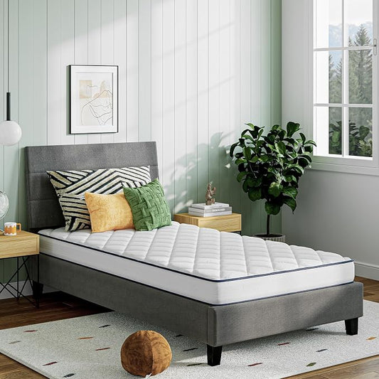 Novill 6/8 Inch Twin XL Mattress, Foam and Spring Hybrid Twin XL Mattress with Medium Support, CertiPUR-US Certified Foam & Steel Coils, Durable Design, Guest and Youth Bedroom, Eco-Friendly Packaging