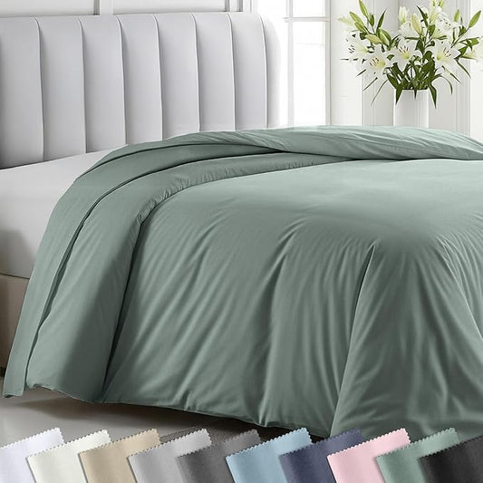 Full/Queen Size Duvet Cover Only - Natural 100% Cotton, Premium 400 Thread Count Queen Duvet Cover Cotton, Soft Sateen Weave, Button Closure and Corner Ties - Sage Green