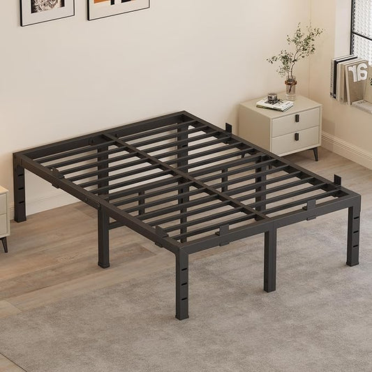 18 Inch Full Size Bed Frames, Heavy Duty Metal Platform 3500 lbs Capacity, No Box Spring Needed, 6 Mattress Slide Stopper, Headboard Holes, Noise-Free, Easy Assembly, Black