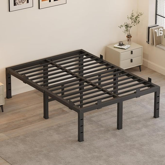16 Inch Queen Bed Frames,Heavy Duty Metal Queen Size Platform 3500 lbs Capacity, No Box Spring Needed, 6 Mattress Slide Stopper, Headboard Holes, Noise-Free, Easy Assembly