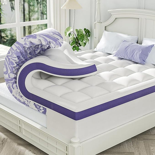 ChiXpace Dual Layer 4 Inch Memory Foam Mattress Topper Twin - 2 Inch Gel Memory Foam and 2 Inch Pillow Top Mattress Pad, 7-Zone Egg Crate Twin Size Mattress Topper(White)