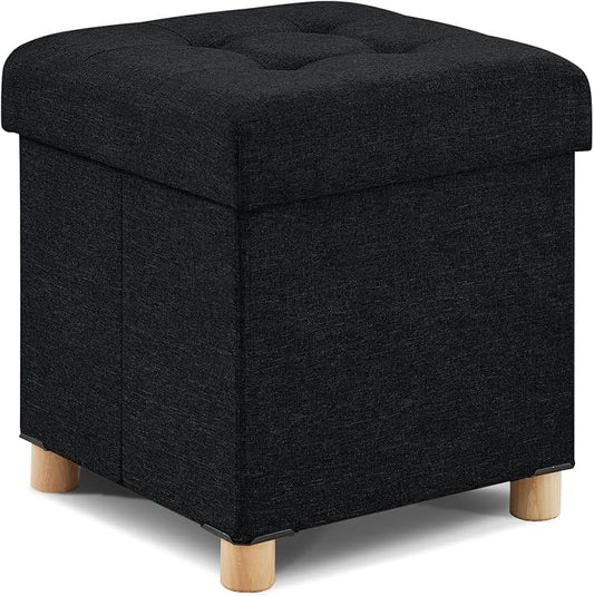 BRIAN & DANY Ottoman with Storage, Square Small Storage Ottoman Foot Rest with Legs, Ottomans Foot Stool for Dorm, Living Room, Entryway 14.8"x14.8"x17.8" (Black)
