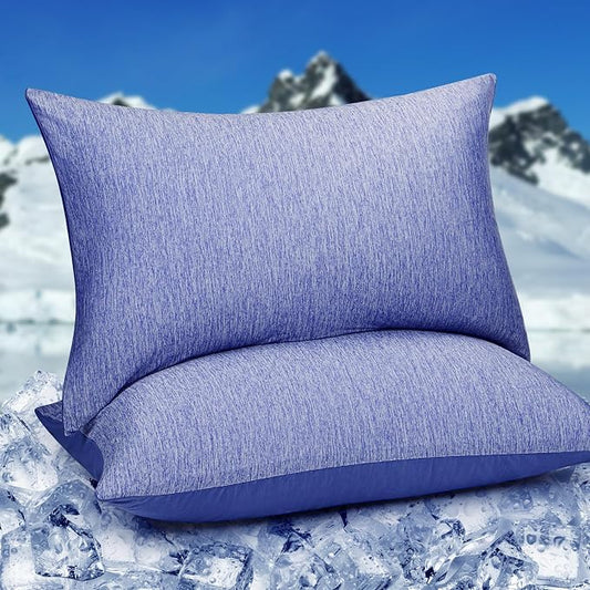 HOMFINE Cooling Pillowcases King Size - Double Side Q-Max 0.439 Cooling Fiber for Pillow Protector, Breathable Cold Pillow Cover for Hot Sleeper Night Sweat, Zipper, 2 Pack (20"x36", Dark Blue)