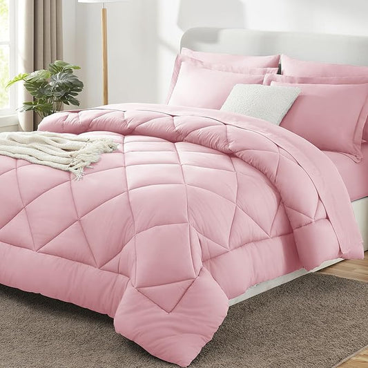 CozyLux California King Comforter Set Pink - Cal King Bed in a Bag 7 Pieces, Luxury Soft Bed Set for All Seasons, Bedding Set with Down Alternative Comforter, Sheets, Pillowcases & Shams