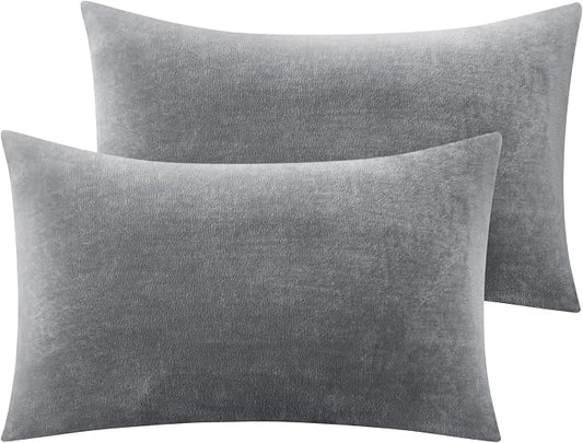 BEDELITE Flannel Pillow Cases Queen Size Set of 2, Super Soft Fleece Pillowcases with Zipper for Bedroom, Sofa, Couch,Luxury Cozy Fuzzy Velvet Pillow Shams for All Seasons(20x30 Inches,Gray)