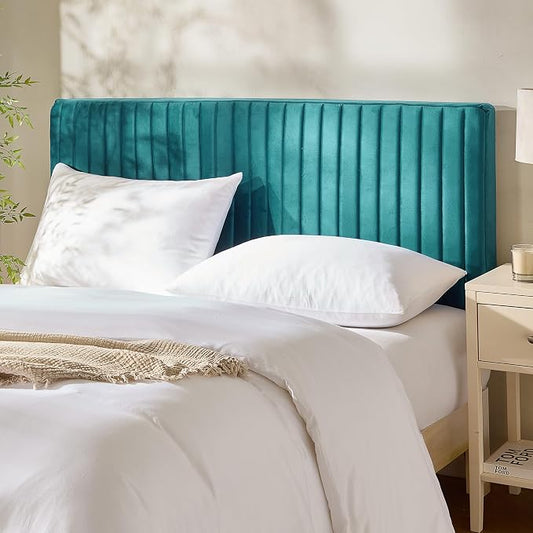 Hearth & Harbor King Headboard Only, Floating Wall Mounted Headboard King Size, Easy Assemble Upholstered Peel and Stick Headboards, 3D Soundproof Bed Wall Panels, Velvet Stick on Headboards, Teal