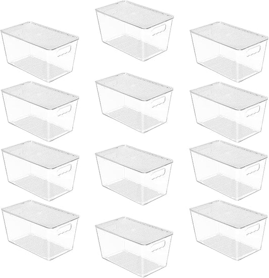 Vtopmart 12 Pack Clear Stackable Storage Bins with Lids, Medium Plastic Containers with Handle for Pantry Organizer and Storage,Perfect for Kitchen,Fridge,Cabinet, Closet,Bathroom Organization