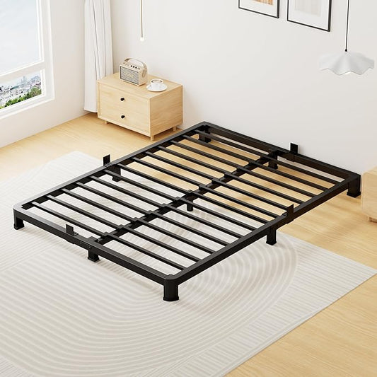Superay 4 Inch Full Bed Frame Low Profile, Heavy Duty Metal Platform Bed Frame with Round Corner Legs, Sturdy Mattress Foundation, No Box Spring Needed, Easy Assembly, Noise Free, Black
