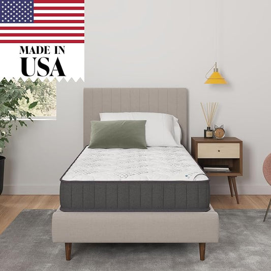 Ottomanson Twin XL 9" Hybrid Mattress - Medium Firm Support - Made in USA - Individually Pocketed Coils & CertiPUR-US Foam - Fiberglass-Free - Bed in a Box