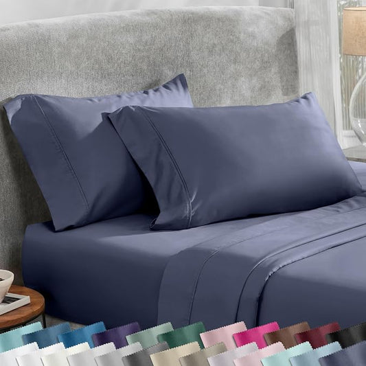 California Design Den Standard Queen Size Pillowcase Set - 400 Thread Count, 100% Cotton Sateen, Set of 2 Pillow Covers, Soft and Breathable - Indigo Dusty Blue