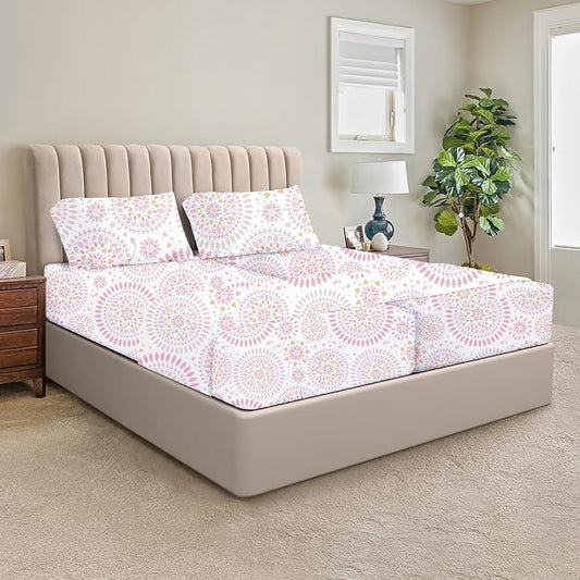 SGI Split King Sheet Set for Adjustable Bed Egyptian Premium Cotton 600 Thread Count Sheets for Sleep Number Bed 15" Deep Pocket 5 Pc Set with 2 Twin XL Fitted Sheets Soft Breathable - Boho Mandala