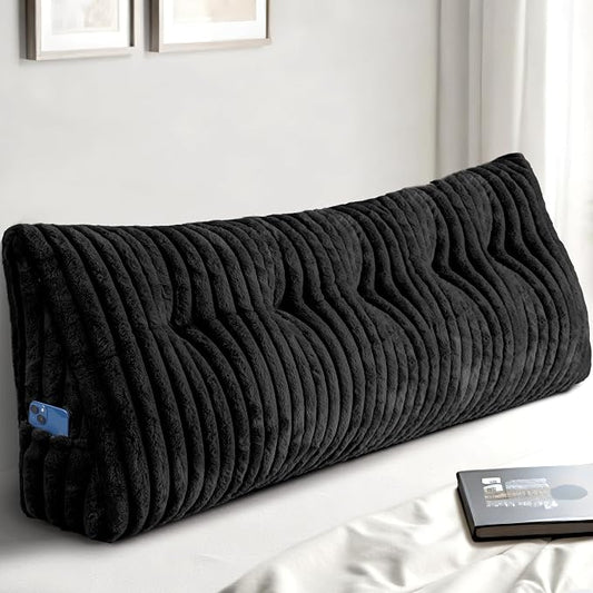 Headboard Pillow Queen, Triangular Wedge Pillow Headboard Queen, Cushion Headboards Reading Pillows, Backrest Pillows for Sitting in Bed or Working with Removable Cover, Black