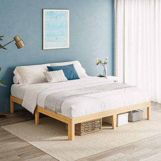 12 Inch High Bamboo Wood King Bed Frame Platform, Steel Slats Support King Size Bed Frame, Heavy Duty, No Box Spring Needed, Noise Free, Easy Assembly