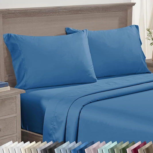 King Size Pillows Cases Set of 2-600 Thread Count Sateen, Natural 100% Cotton Pillowcases King, Crisp, Durable Premium-Feel Bedding - Parisian Blue