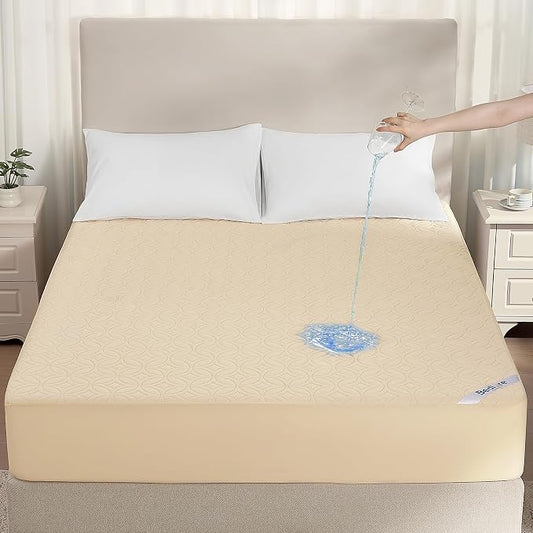 BEDLORE 2 Pack Waterproof Mattress Protector, Twin XL Size Mattress Pad with Deep Pocket 6"-15" Depth, Soft Breathable Bed Mattress Cover for Bedroom, College Dorm (Beige)