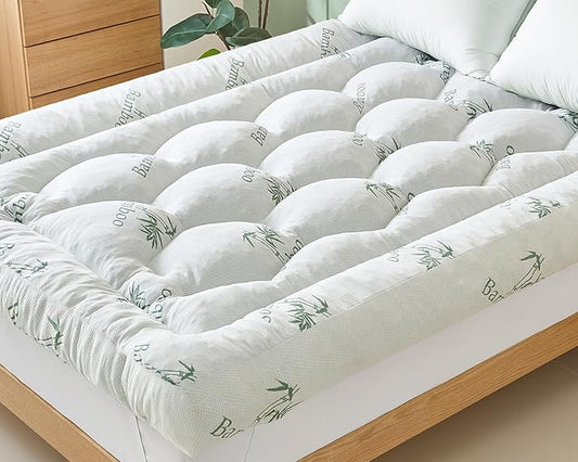 5 Inch Memory Foam Mattress Topper Twin Size, Breathable Viscose Made from Bamboo Pillow Top Mattress Pad Cover, Ultra Soft Bed Topper with 2000 GSM Foam Filling for Pain Relief, White, 39x75x5 in